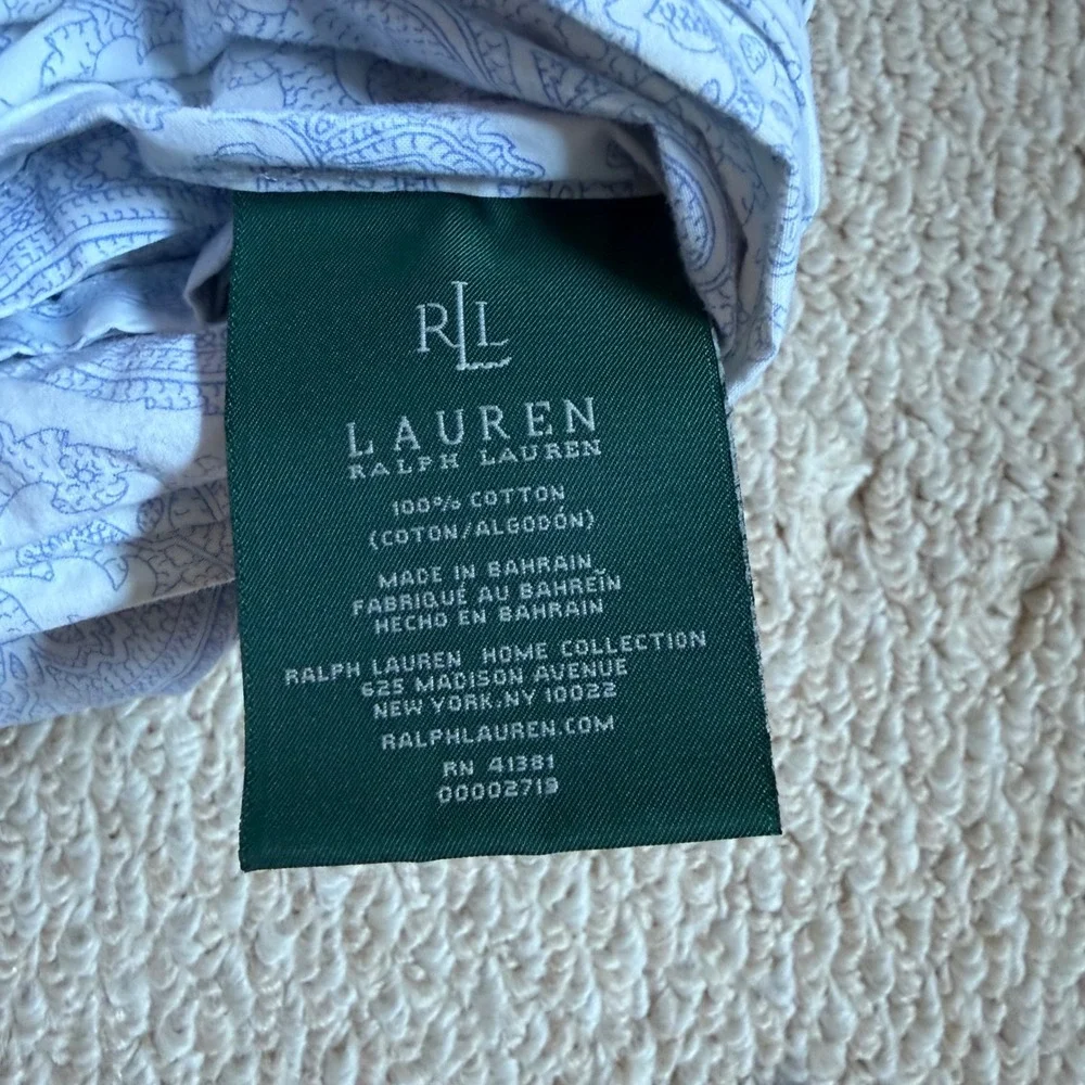 Lauren Ralph Lauren Queen Flat Sheet Blue White Paisley 100% Cotton Bedding